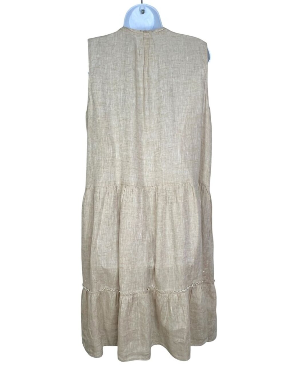 J. McLaughlin Christa Linen Dress Tassel Tiered Shift Neutral Tan Sleeveless LG - Picture 6 of 9